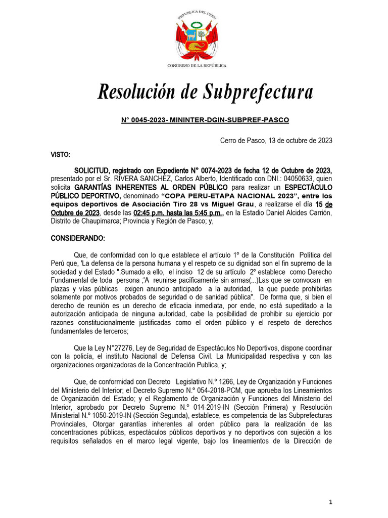 Resolución de Estimación de Orden Publico | PDF