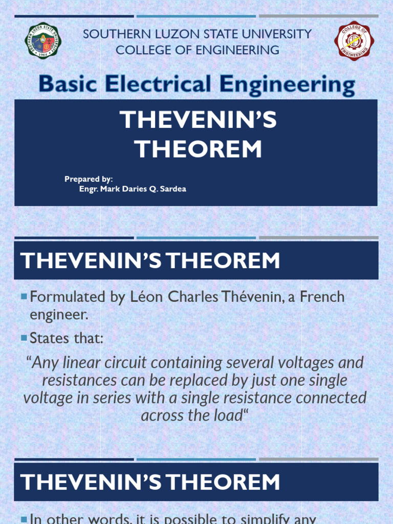 Thevenins Theorem Pdf Electrical Network Electrical Engineering