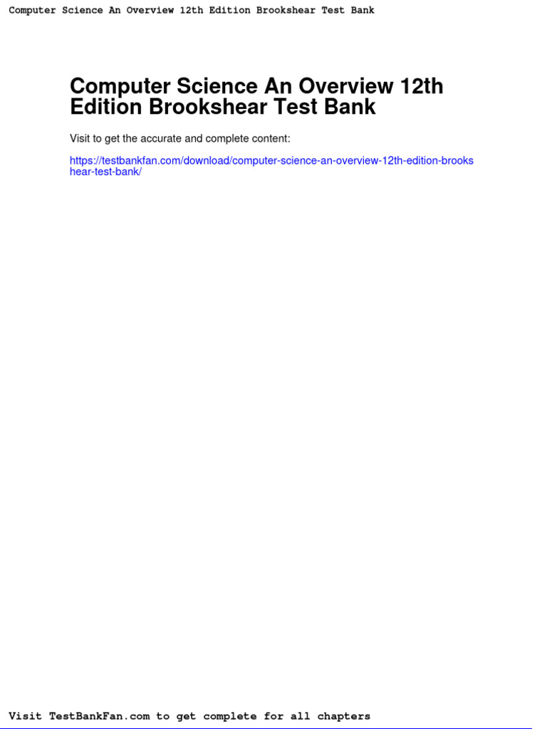Full Download Computer Science An Overview 12th Edition Brookshear Test ...