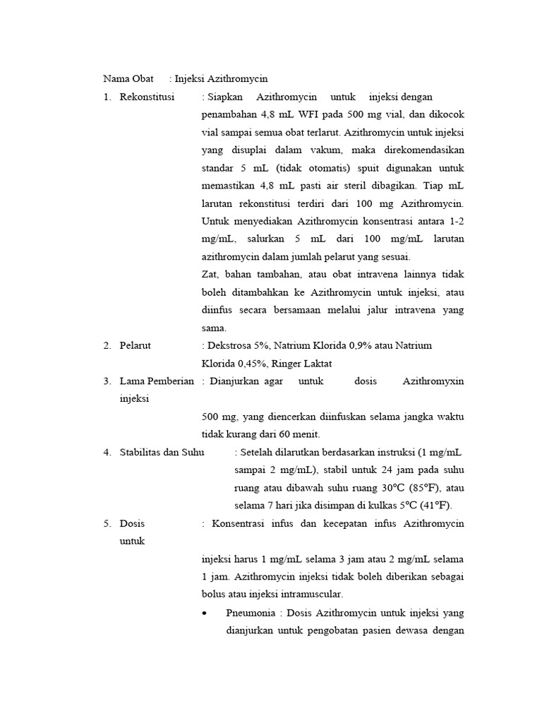 Panduan Dosis dan Penggunaan Azithromycin IV | PDF