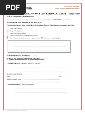 ABN Australia - Deed of Variation Discretionary Trust Form