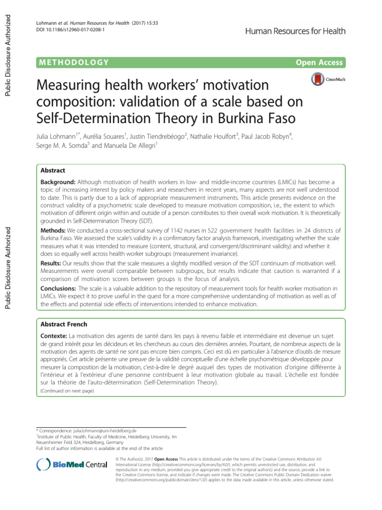 Measuring Health Workers Motivation Composition Validation of A Scale ...