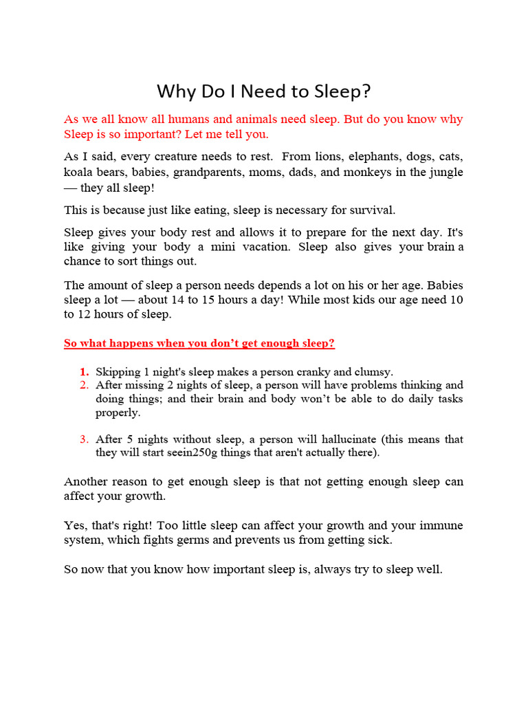 Speech Why Do We Need Sleep PDF