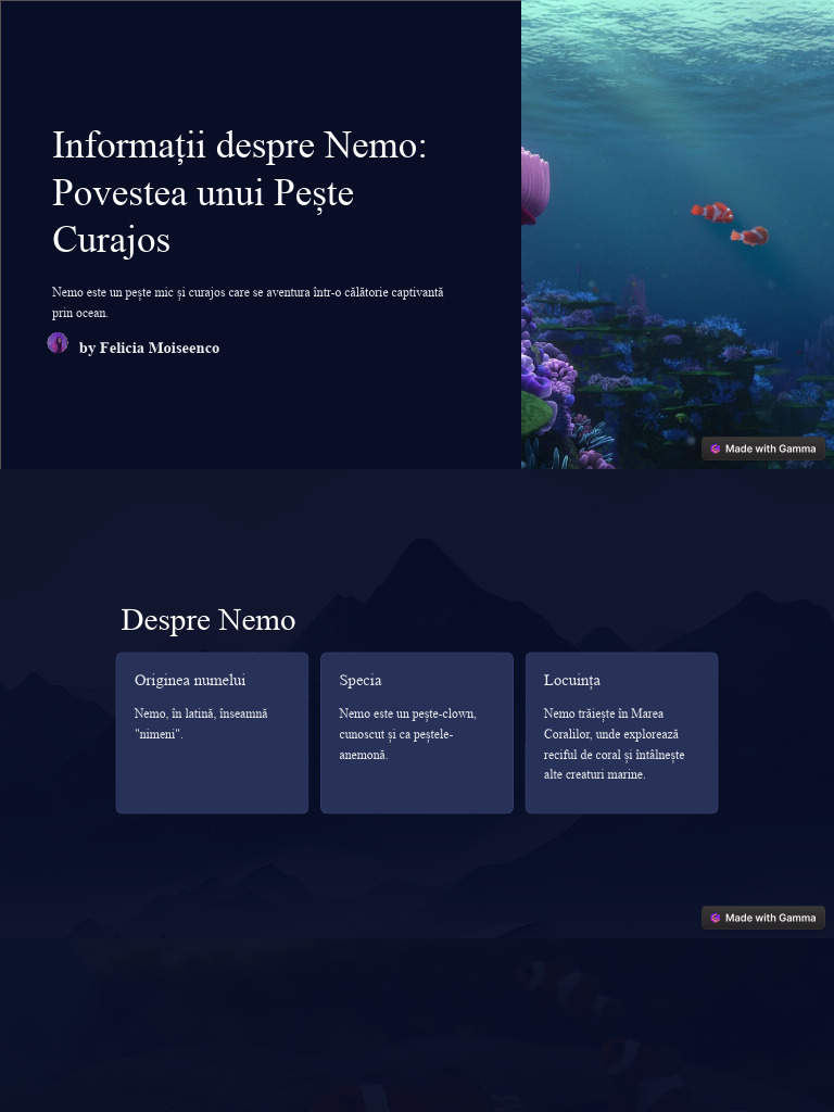 Informatii Despre Nemo Povestea Unui Peste Curajos | PDF