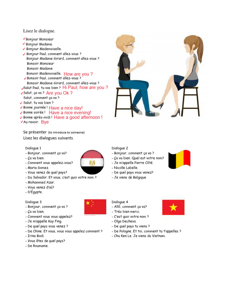 Dialogues de présentation en français | PDF | Communication humaine ...