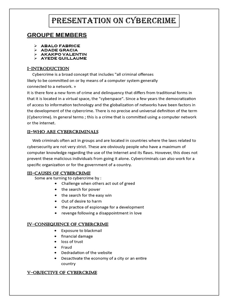 PRESENTATION ON CYBERCRIME | PDF | Cybercrime | Security