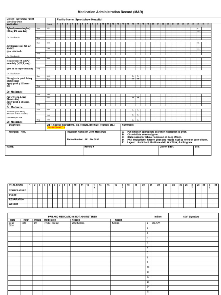 MAR sheet PDF Medical Treatments Medical Specialties