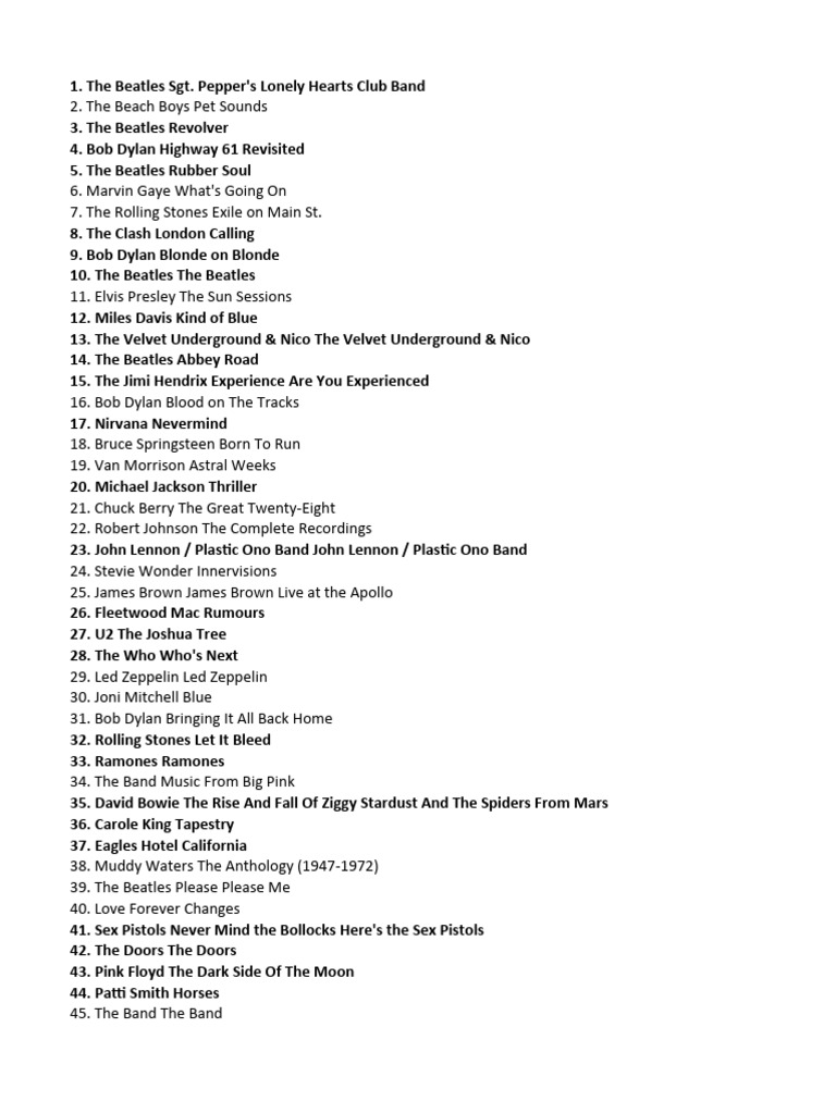 Top 100 Classic Albums List | PDF | The Beatles | Soul Music