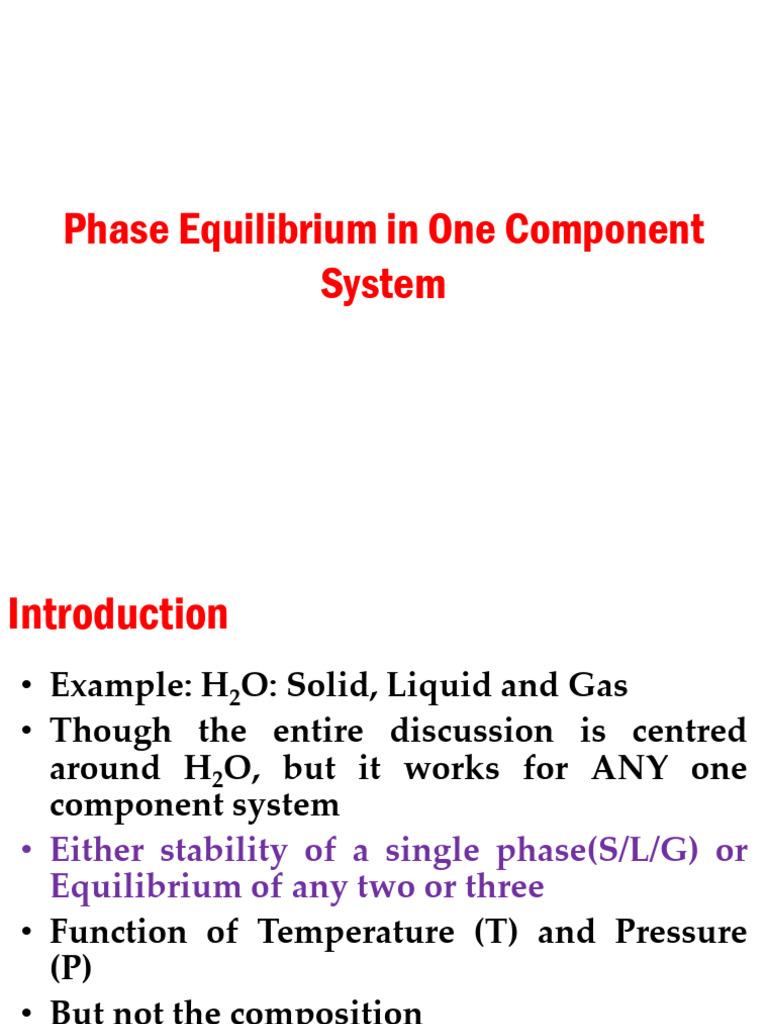 Phase Equilibrium in One Component System PDF Phase (Matter