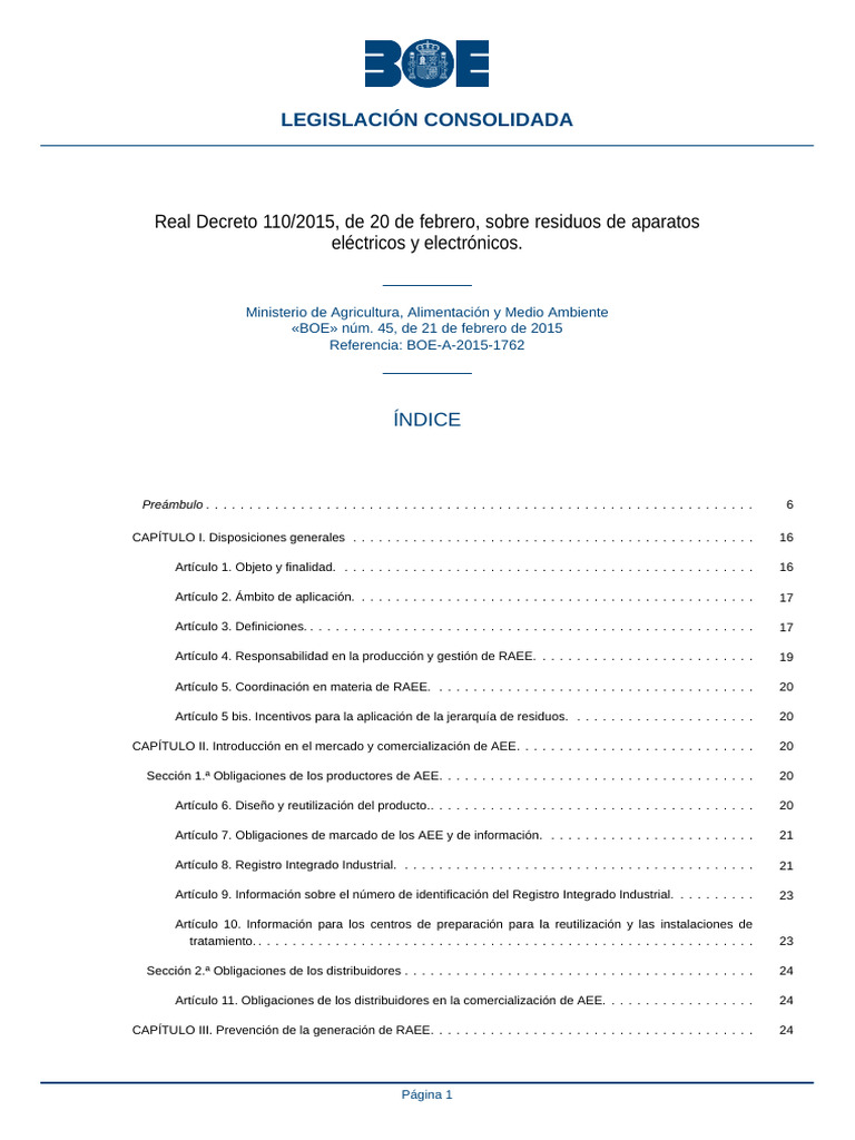 4 Real Decreto 110 2015 De 20 De Febrero Sobre Residuos De Aparatos