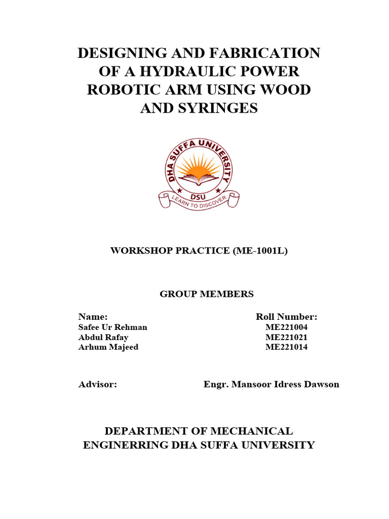 Project Report (Design and Fabrication of a Hydraulic Arm Using Wood