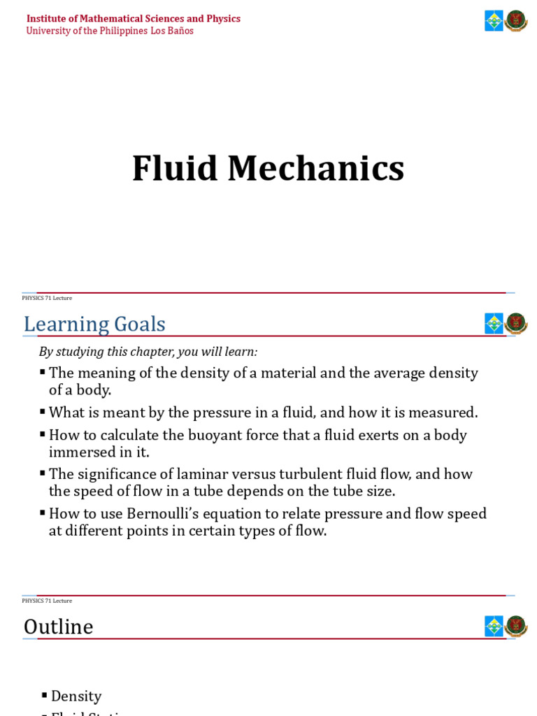 Fluid Mechanics Lecture Overview | PDF