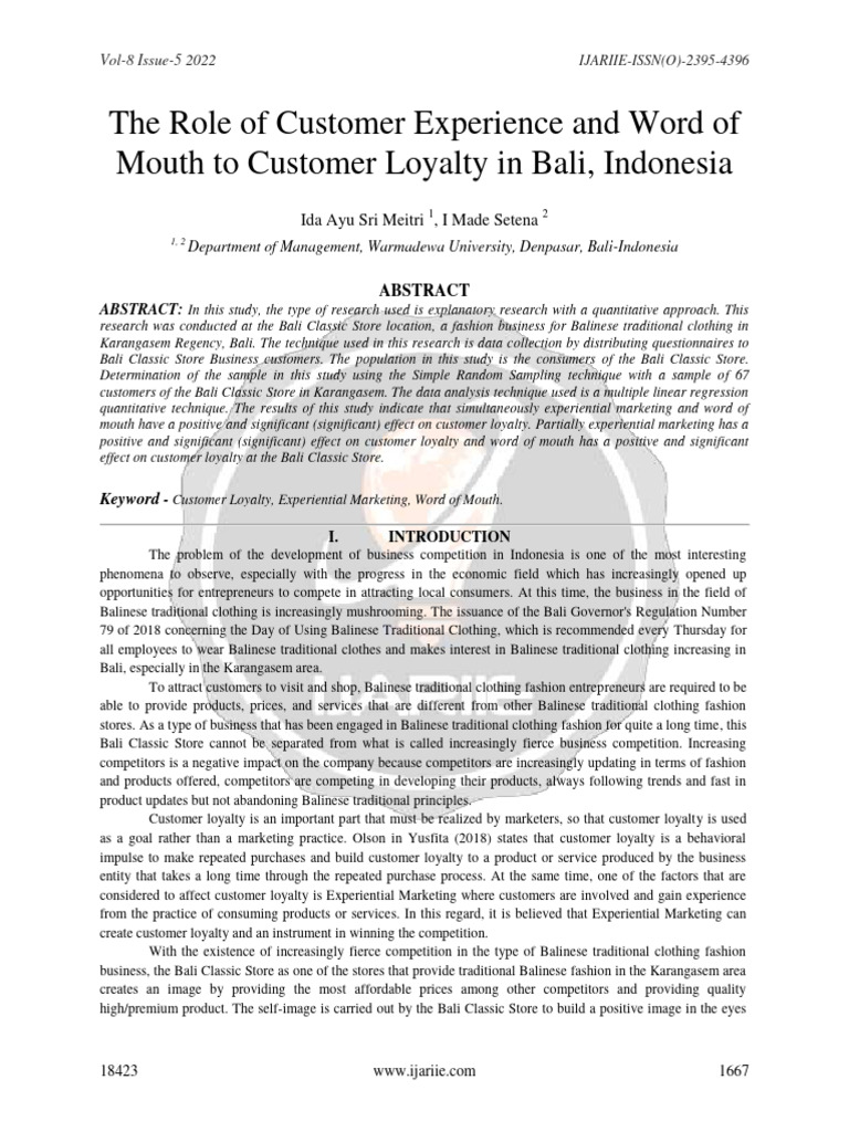 The Role of Customer Experience and Word of Mouth To Customer Loyalty ...