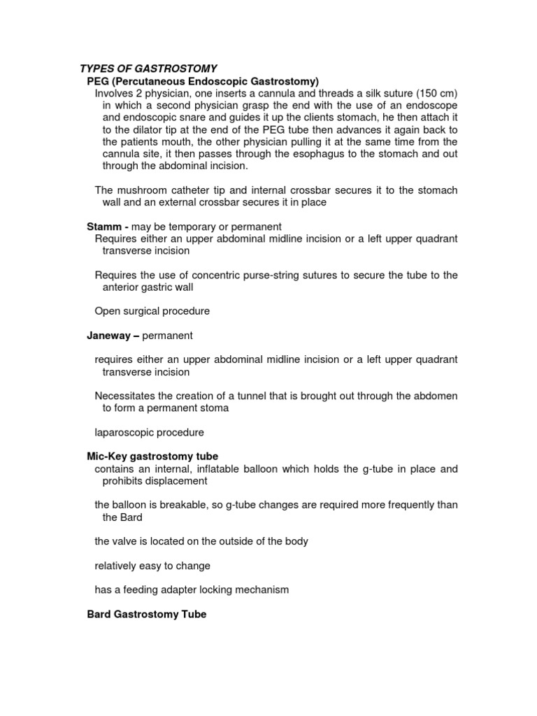 Types of Gastrostomy Procedures | PDF | Injection (Medicine) | Chemotherapy