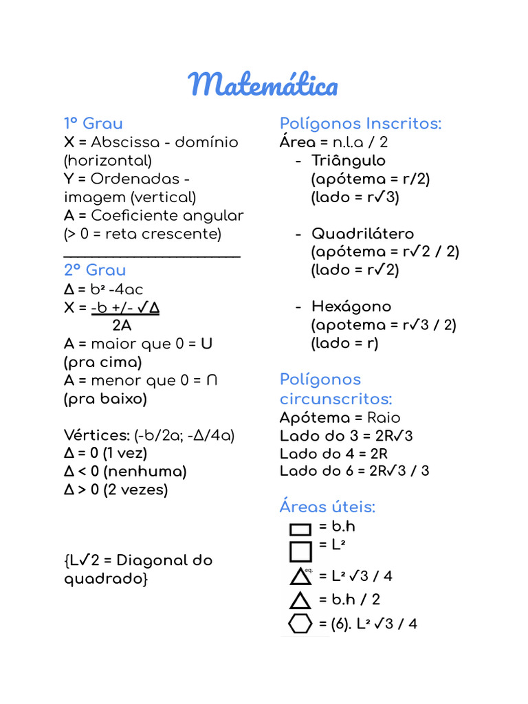 Fórmulas Matemáticas Essenciais | PDF