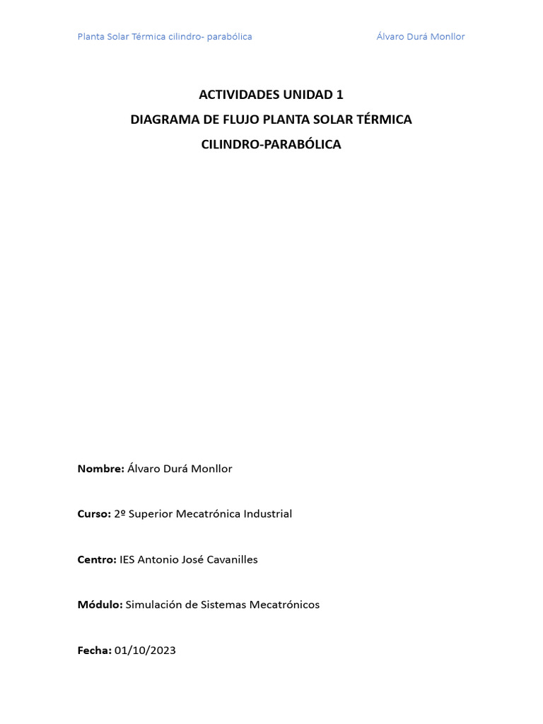 Trabajo Planta Termica Cilindro-Parabolica | PDF | Hogar, jardinería y ...