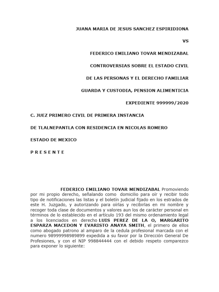 Contestación y Reconvención en Custodia | PDF | Pensión alimenticia ...