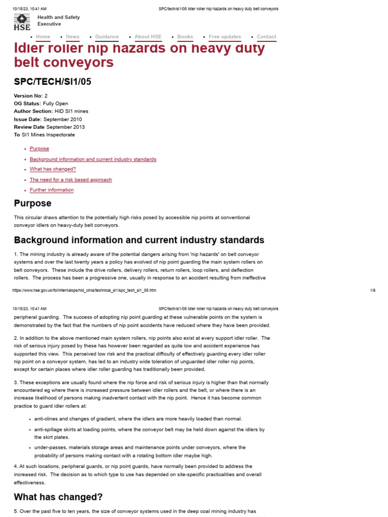 Idler Roller Nip Hazards in Conveyors | PDF | Occupational Safety And ...