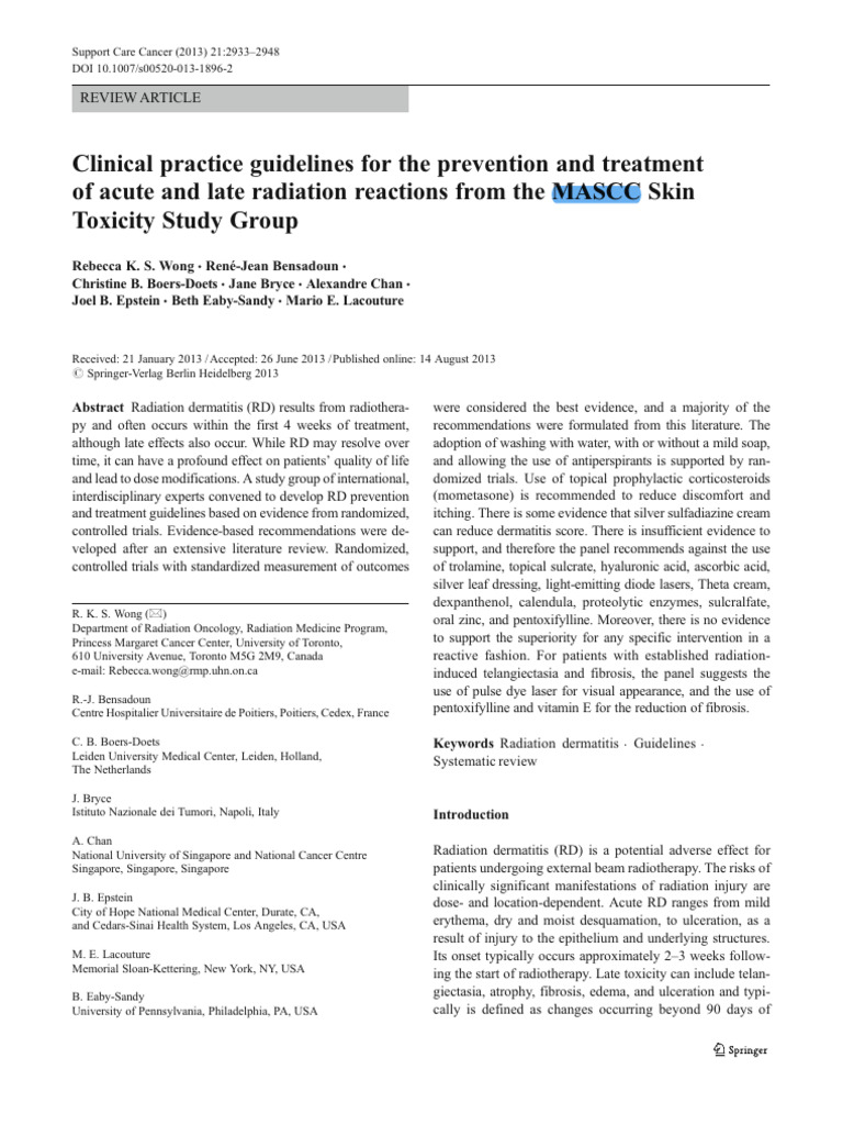 MASCC Radiodermite | PDF | Dermatitis | Clinical Medicine