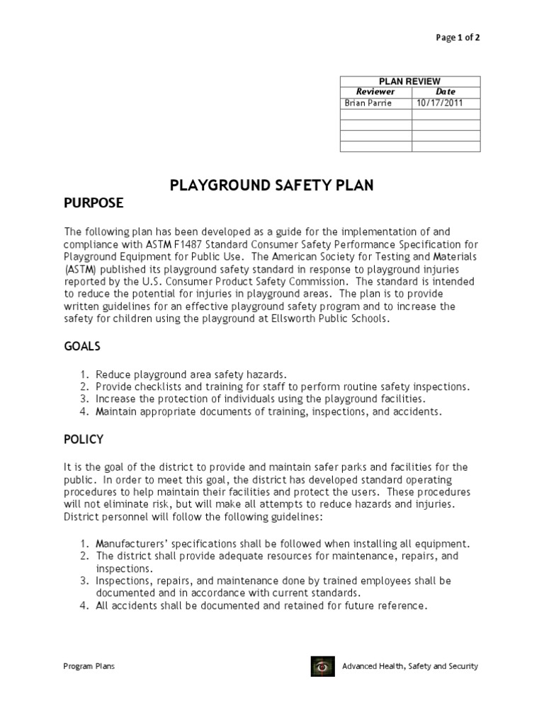 Ellsworth Playground Safety Plan | PDF | Technology & Engineering