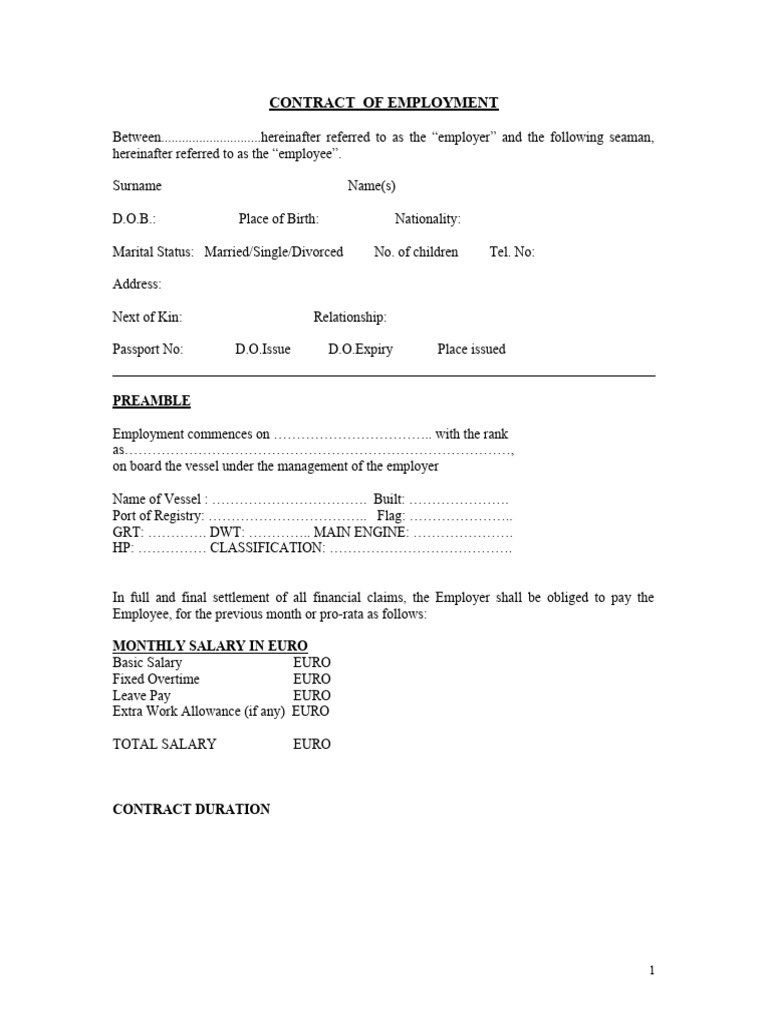 Contract Of Employment Pdf Employment Overtime