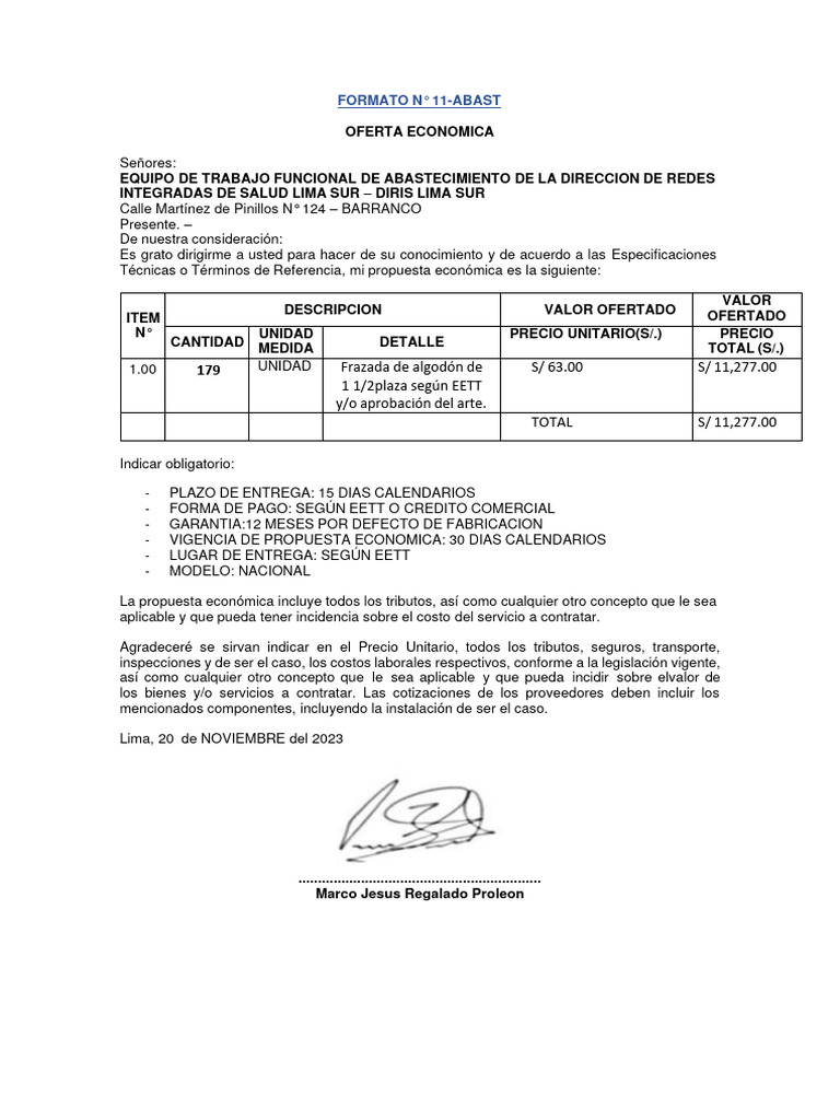 Propuesta Económica Formato 11 | PDF | Economias | Business