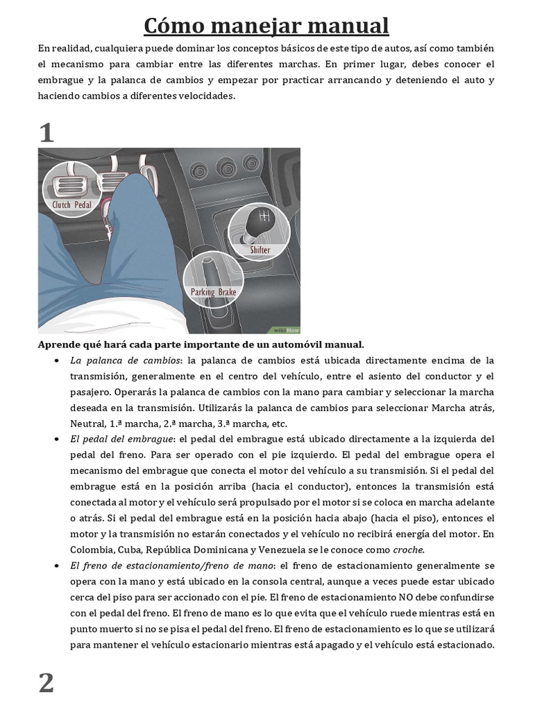 Cómo manejar un auto manual paso a paso | PDF | Embrague | Transmisión ...