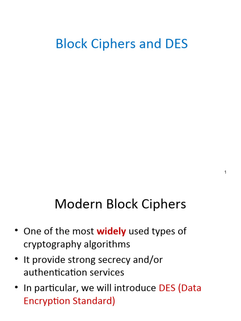 4 Block Cipher and DES | PDF | Cipher | Cryptography