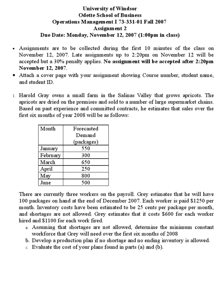 Operations Management Assignment Overview | PDF | Demand | Inventory