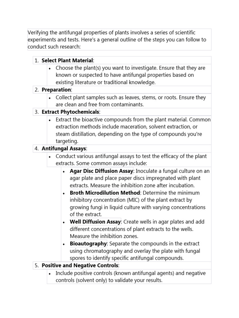 Verifying the antifungal properties of plants involves a series of