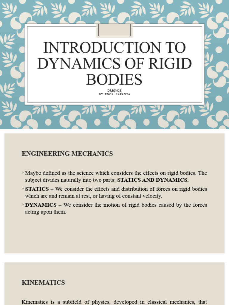Dynamics of Rigid Bodies Overview | PDF | Acceleration | Velocity