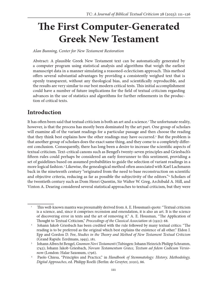 TC 2023 Bunning | PDF | Textual Criticism | New Testament