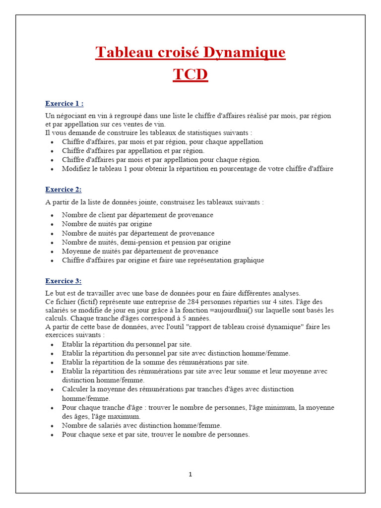 Exercices sur les Tableaux Croisés Dynamiques | PDF | Évolution de ...
