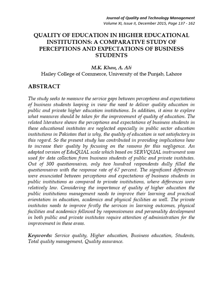 Quality of Education: Student Expectations | PDF | Business | Evaluation