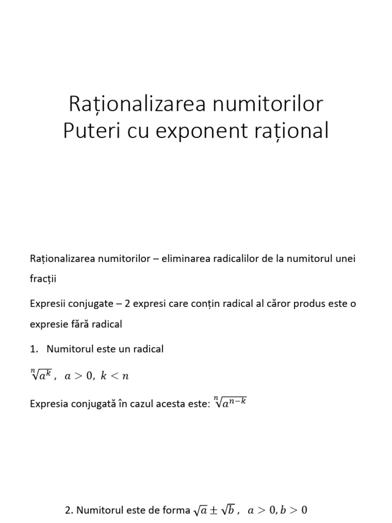 Rationalizarea Numitorilor Puteri Cu Exponent Rational | PDF