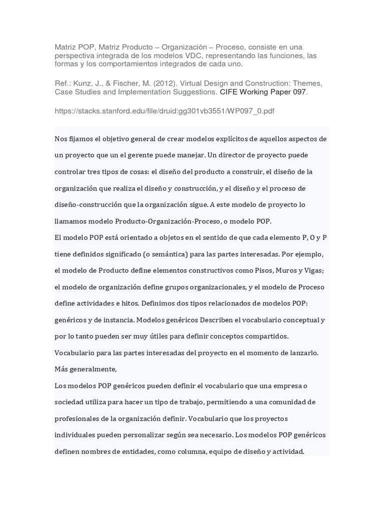Modelo Pop Producto Organización Y Proceso Pdf Objeto 