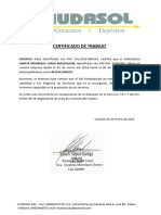 CERTIFICADO DE TRABAJO - HUDASOL SAC 2014