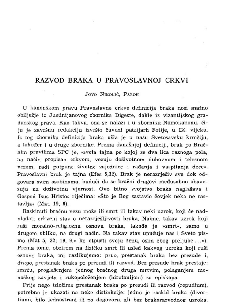 Jovo Nikolić Razvod Braka U Pravoslavnoj Crkvi PDF