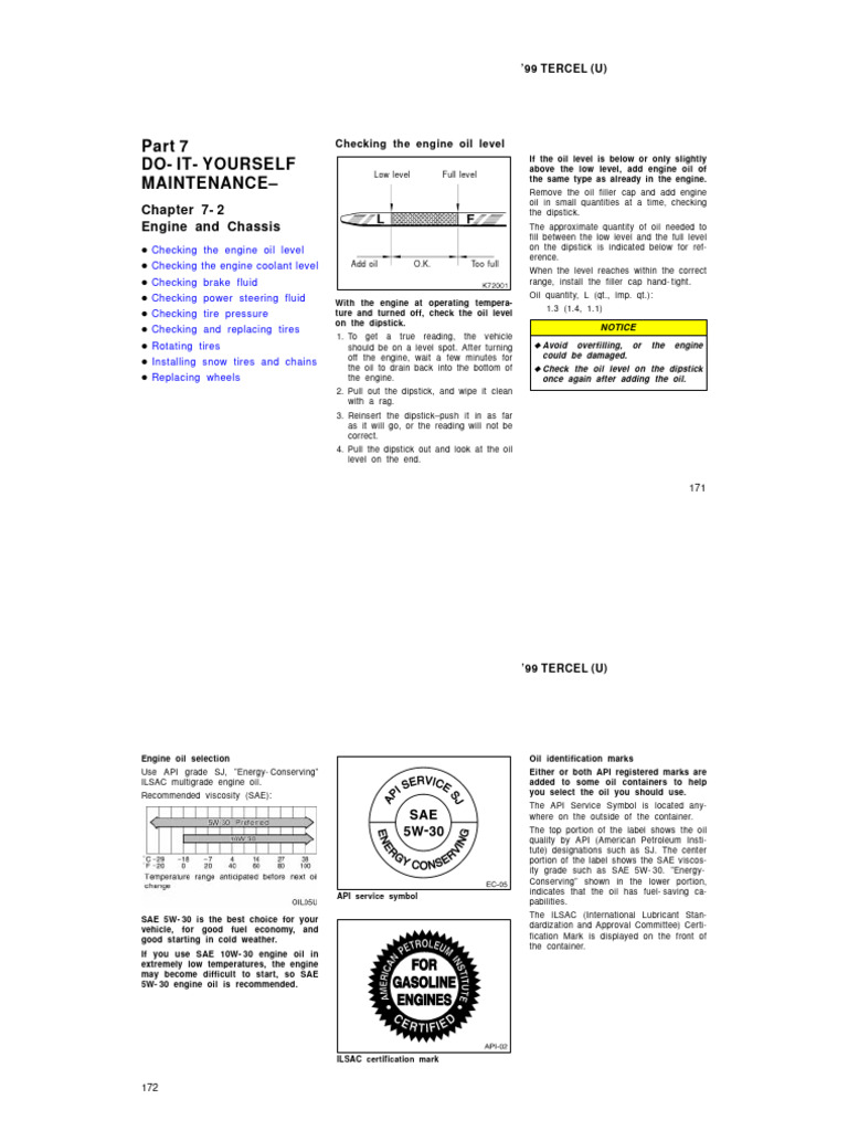 Toyota Tercel 1999 Repair Manual..Engine and Chassis | PDF | Motor Oil ...