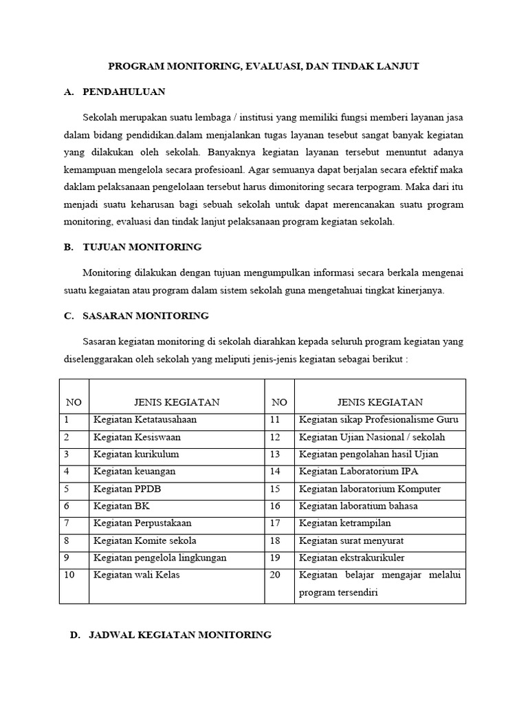 Program Monitoring dan Evaluasi Sekolah | PDF