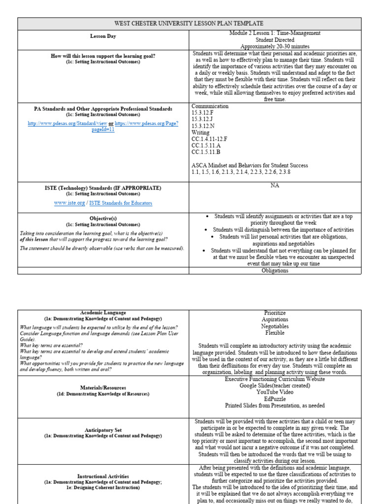Module 2 lesson 1 time management pdf pedagogy learning