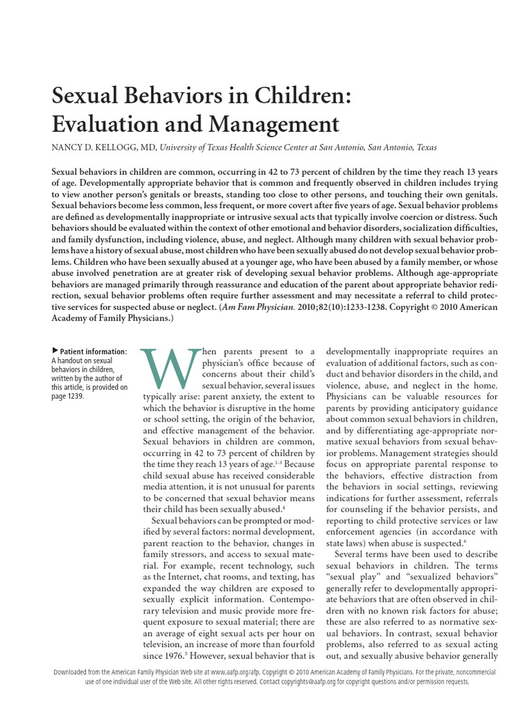 Sexual Behaviors in Children - Evaluation and Management | PDF | Child ...