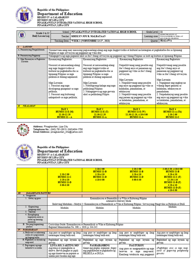 DLL Week 2 (2nd Quarter) PDF