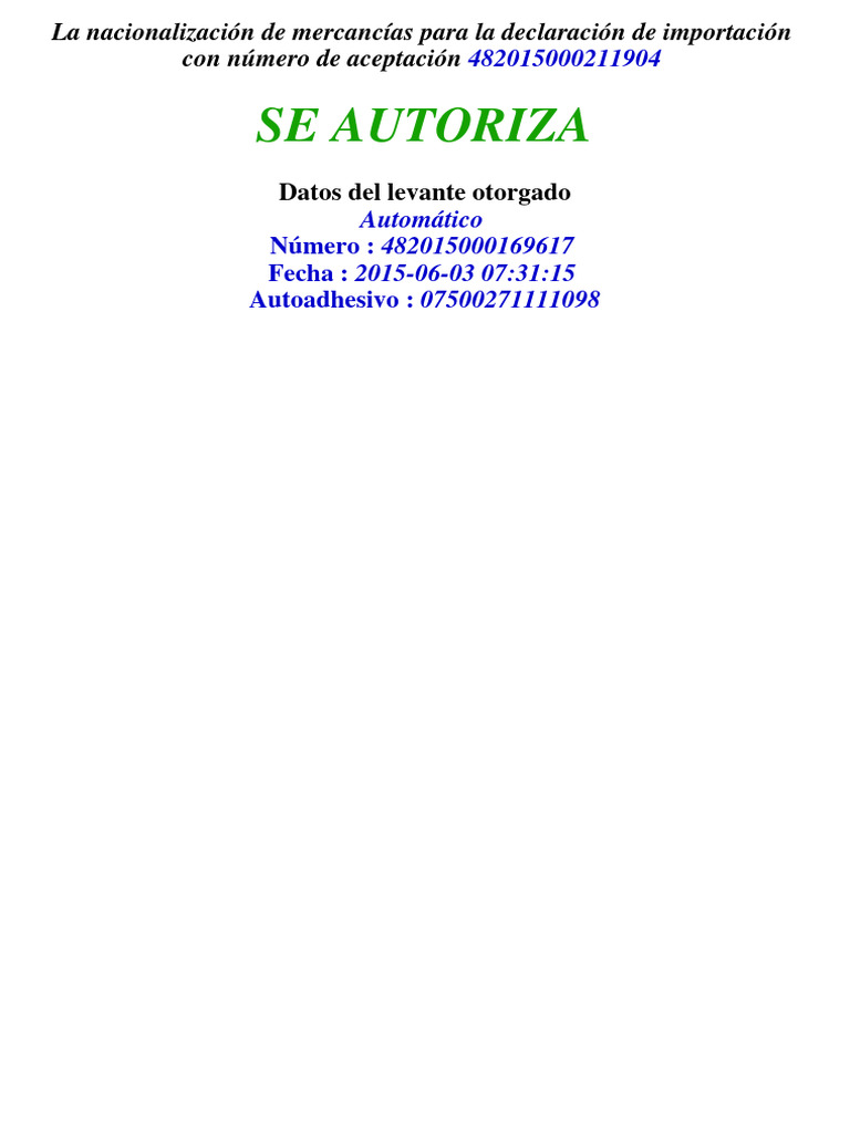 Declaración De Importación Pdf