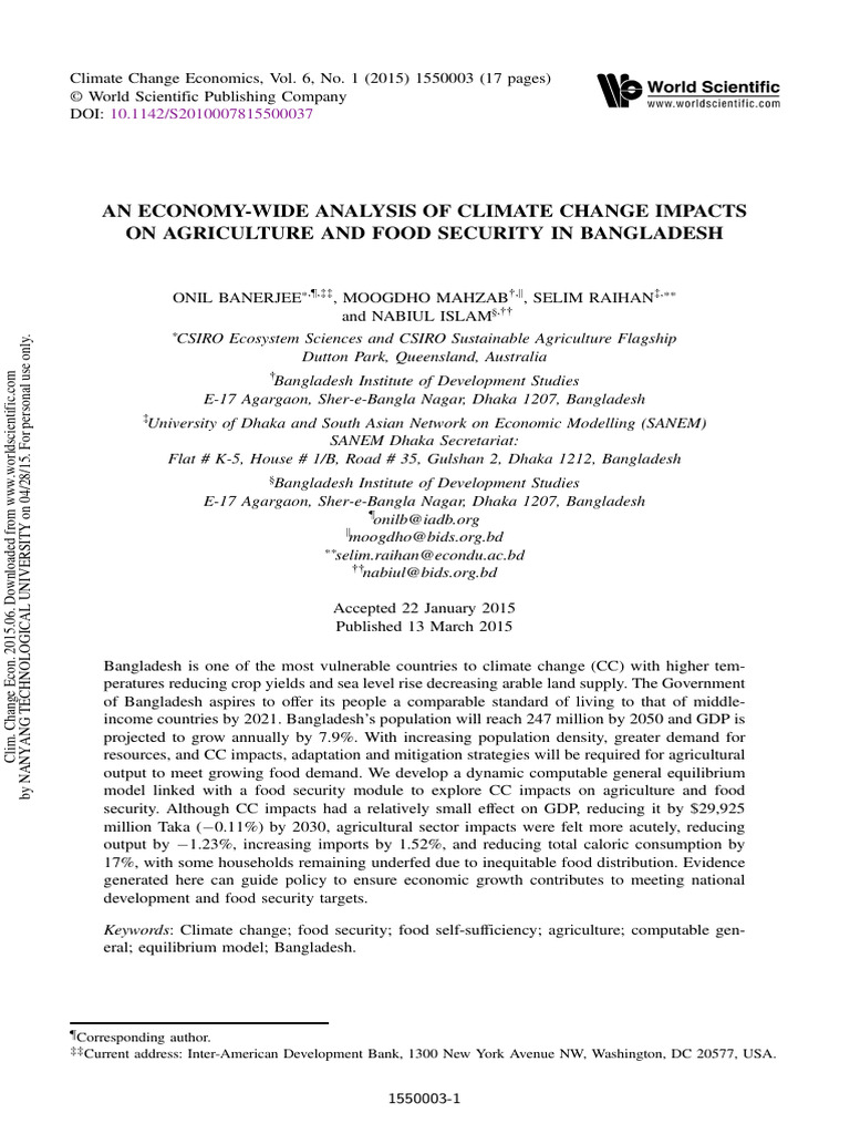 An Economy-Wide Analysis of Climate Change Impacts On Bangladesh | PDF ...