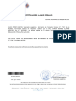 Certificado de Alumno Regular: CENTRAL VALPARAISO, 25 de Agosto de 2023
