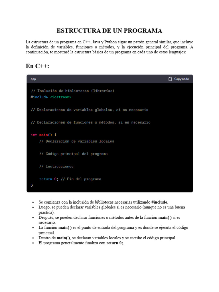 Lenguaje de Programación C++, Java, Python | PDF