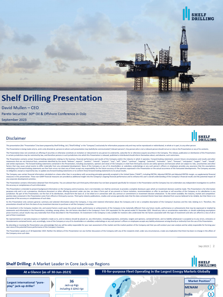 Shelf Drilling Investor Presentation 2023 | PDF | Risk | Drilling Rig