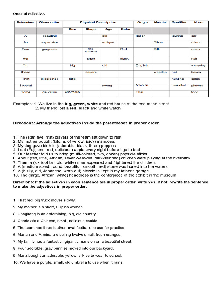 Order of Adjectives | PDF | Language Arts & Discipline