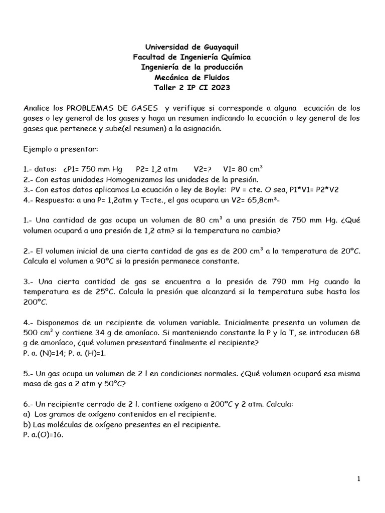 Problemas de Gases y Ecuaciones Asociadas | PDF | Gases | Oxígeno